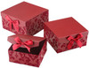 Red Swirl Nesting Elegant Christmas Gift Boxes, Set of 3, With Bows, Magnetic Closure