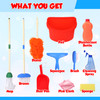 Playkidz Deluxe Cleaning Set, 11Pcs Includes Spray, Mop, Brush, Broom, Sponge, Squeegee - Play Helper Realistic Housekeeping Set, Recommended for Ages 3+