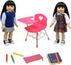 The New York Doll Collection Doll Back to School Set - Doll School Desk ,School Supply Set for Dolls and School Uniform Clothing Fits 18 Inch Girl Dolls, E154