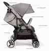 BIBA Stroller Double Carriage with 3-Phase Canopy Hood for Maximum Weather Coverage, Lightweight, Portable, Traveling, Double Stroller Design  (Charcoal)