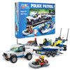 Play Build Police Patrol Building Blocks Set - 453 Pieces - STEM Set w Car, Speed Boat, Raft, Parts and Policemen - 3D Puzzle Bricks Build - Boys & Girls Ages 6+