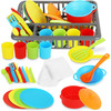 Playkidiz Kids Play Dishes with Drainer - 27PC Tableware & Pretend Kitchen Accessories, Plastic Play Set - Durable and Colourful for Children Ages 3+