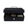 Kidstech Small Key Lock Box Metal Cash Box with Tray - Lockable Storage Box for Money, Jewelry - Great for Traveling businessman Or Small Pop Up Shops for Kids , Includes 2 Keys, Size 8L x 6W x 3H