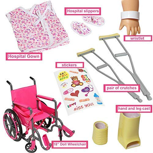 Doll Wheelchair Set with Accessories for 18 Inch Dolls Like American