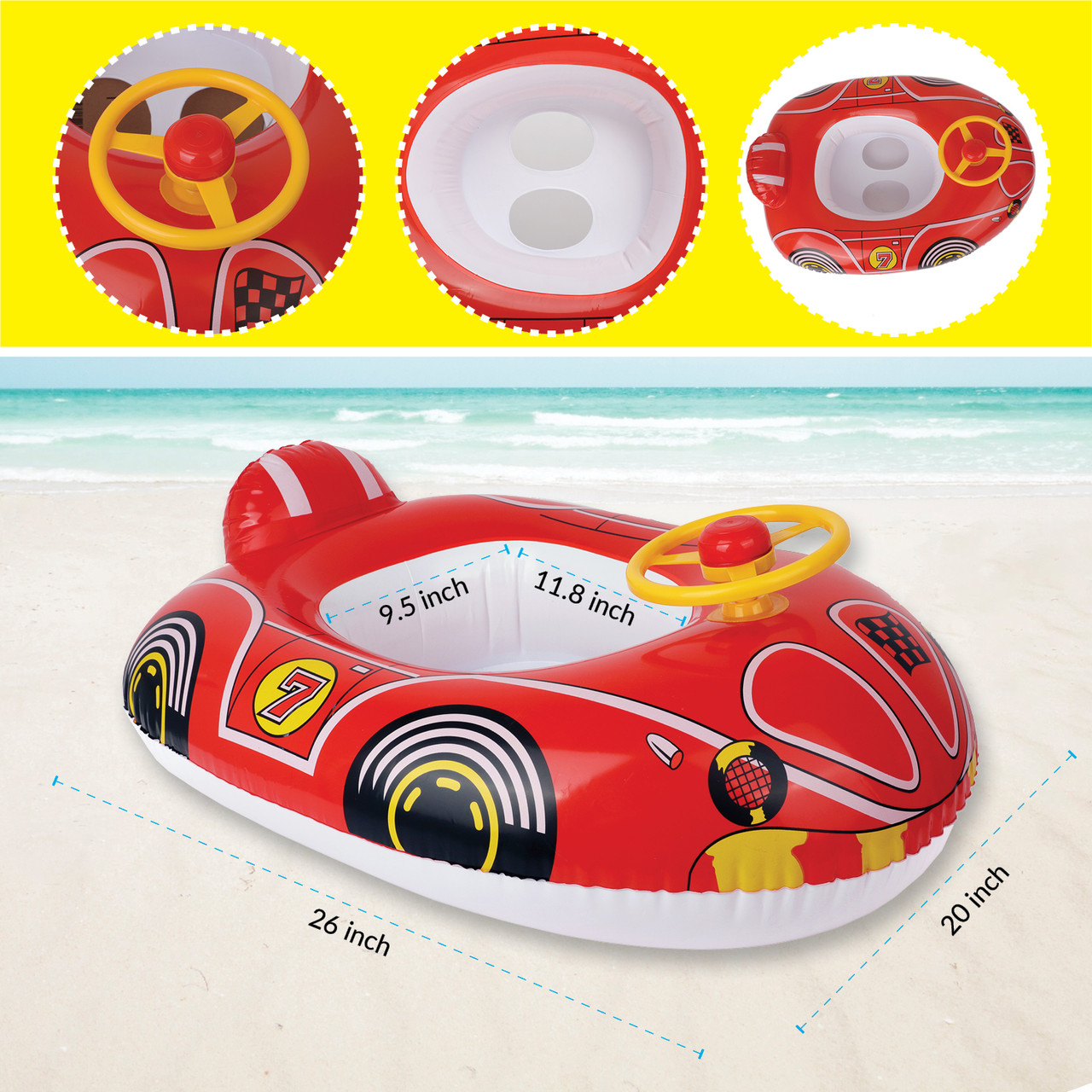 aquablu Inflatable Red Race Car Cool Summertime Swim Seat & Float Toy for  Pool Beach Lake Bay & More Exciting Red Racer Steering Wheel for Toddlers  Ages 1-2 Years - Toys 4 U