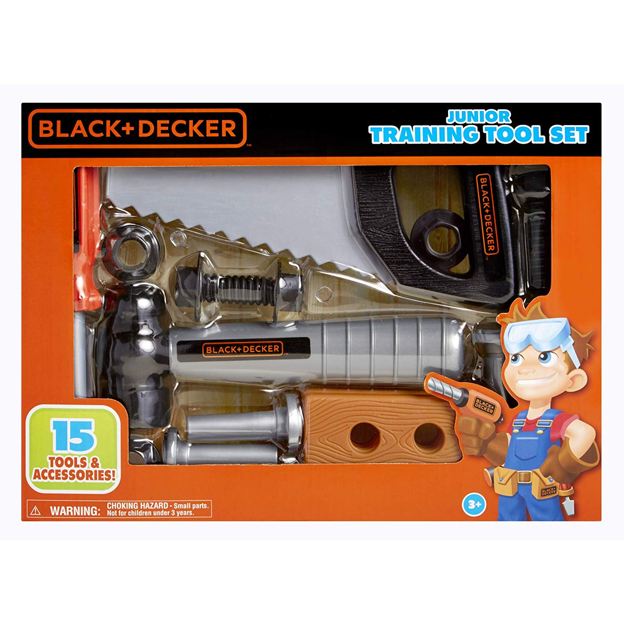 Black & + Decker Junior Learning Tool Set (15 Pcs) Hammer Wrench Nails Play  Wood