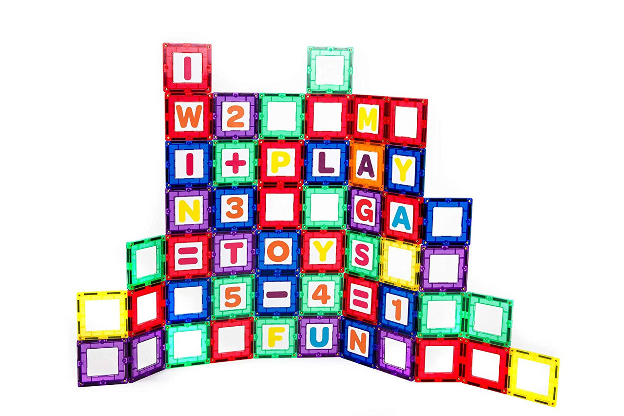 Playmags Magnetic Tile Building Set: EXCLUSIVE Educational Clickins 80-Pc.  Kit: 40 Super Strong Clear Color Magnet Tiles Windows & 40 Letters &  Numbers Stimulate Creativity & Brain Development - Toys 4 U