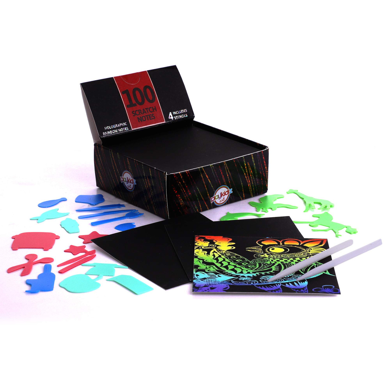 Playkidiz Scratch Paper Art Box, 100 Scratch Off Notes, Neat
