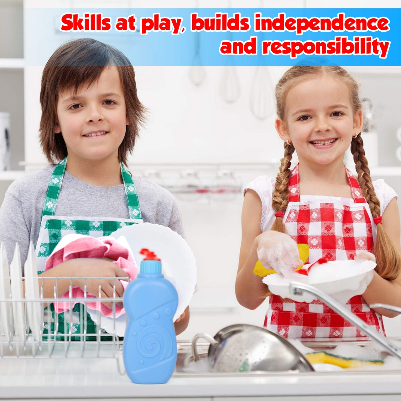 Playkidz Cleaning Role Set, 6pcs, Includes Mop, Brush, Broom, Dustpan, and Organizer Stand, Play Helper Realistic Housekeeping Set, Recommended for