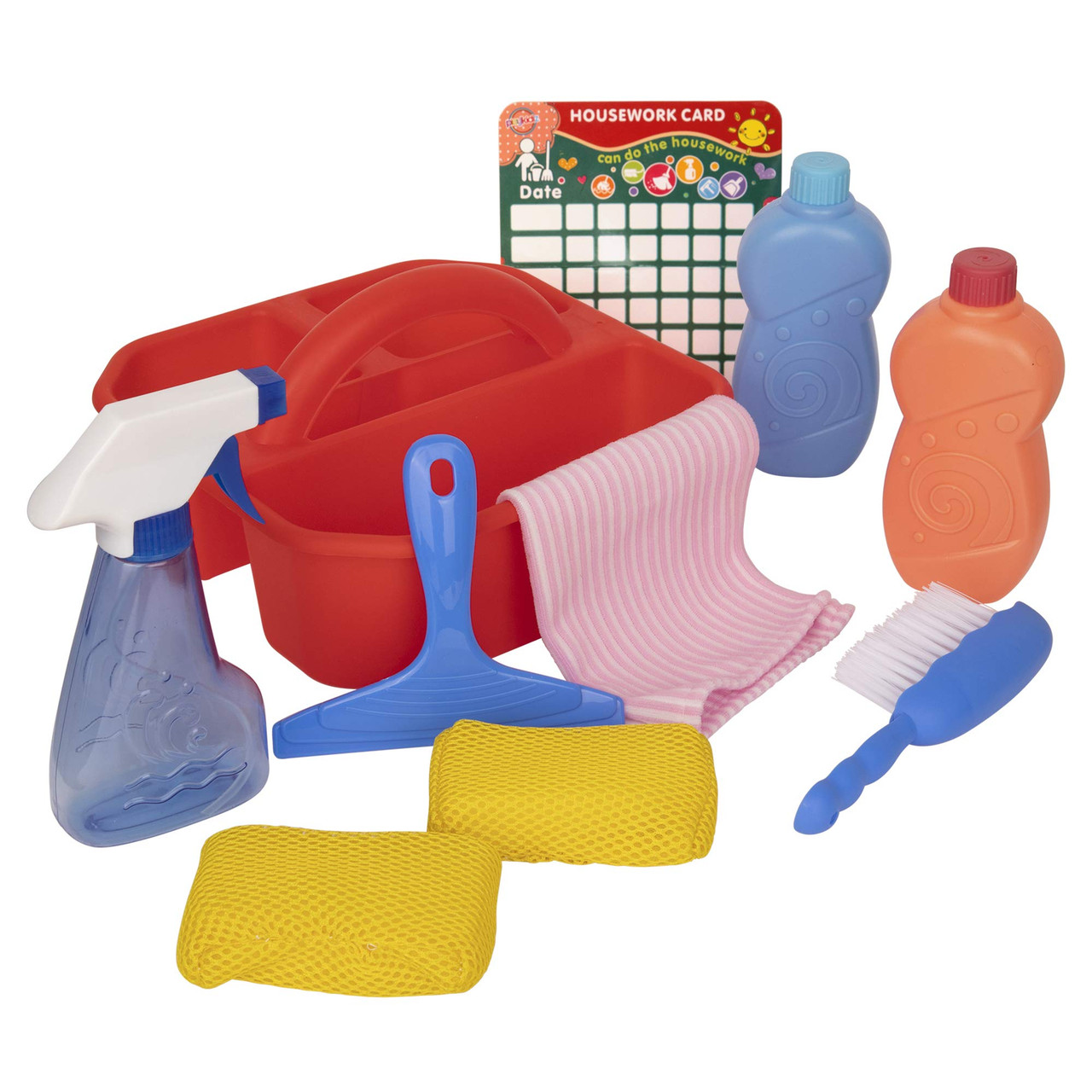 Playkidz Cleaning Caddy Set, 10Pcs Includes Spray, Sponge, Squeegee, Brush, Organizer  Caddy - Play Helper Realistic Housekeeping Set, Recommended for Ages 3+ -  Toys 4 U