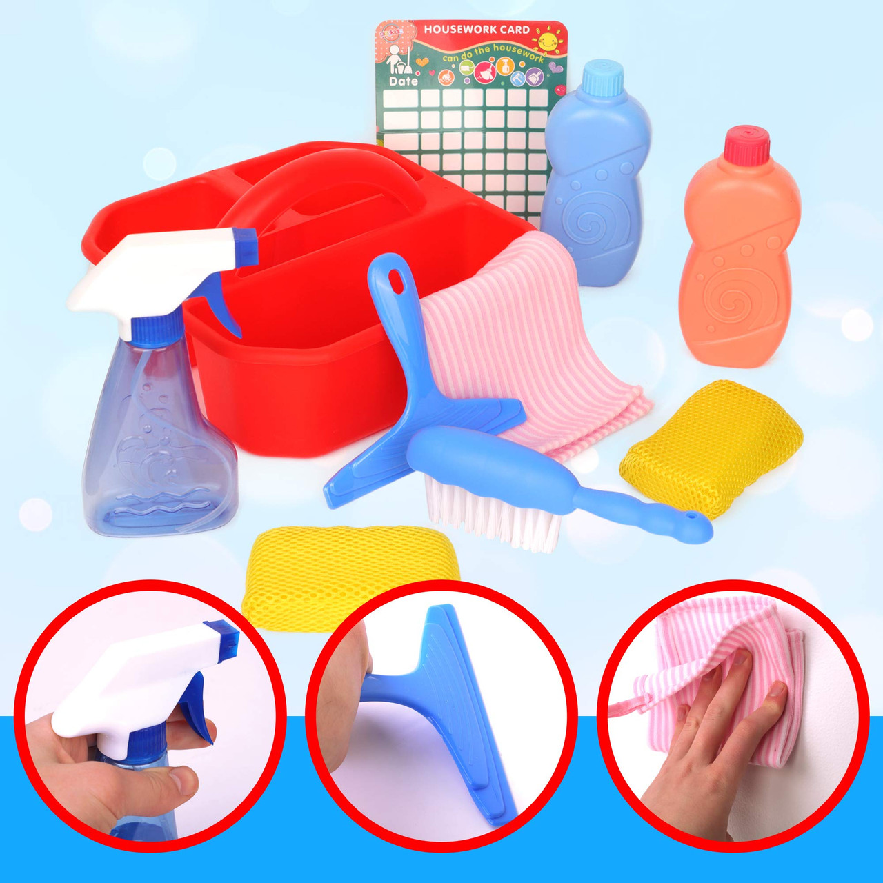 Kids Cleaning Set for Housekeeping Educational Baby Cleaning Toys with  Cleaning Brush Spray Bottle Rag Kid