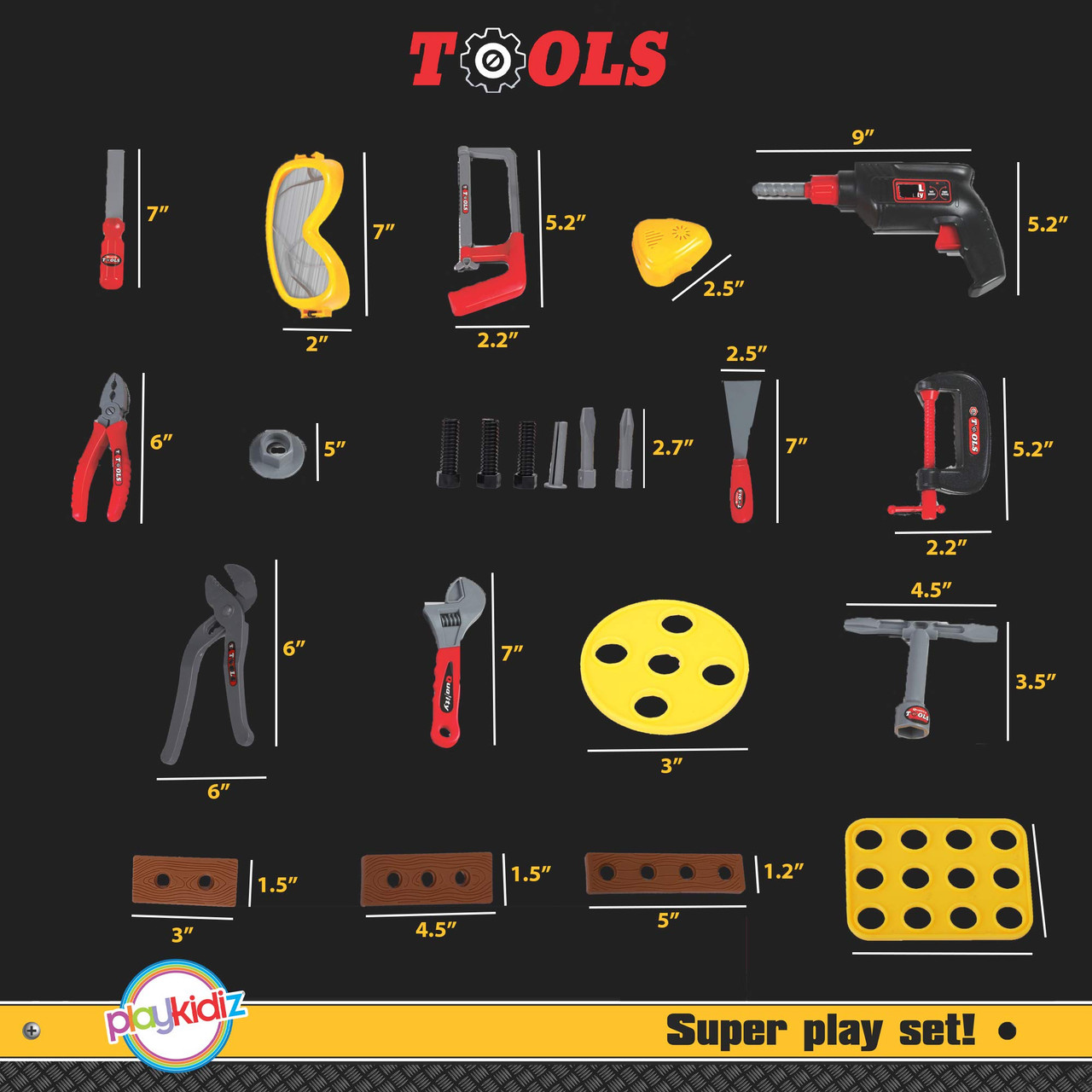 Playkidz Tool Set for Kids w/ Construction Hard Hat, 20 Piece+ Boys & Girls Tool  Kit Toy Playset, Measuring Tape, Electric Power Drill, Hammer & Other  Realistic Accessories, Ages 3+ - Toys 4 U