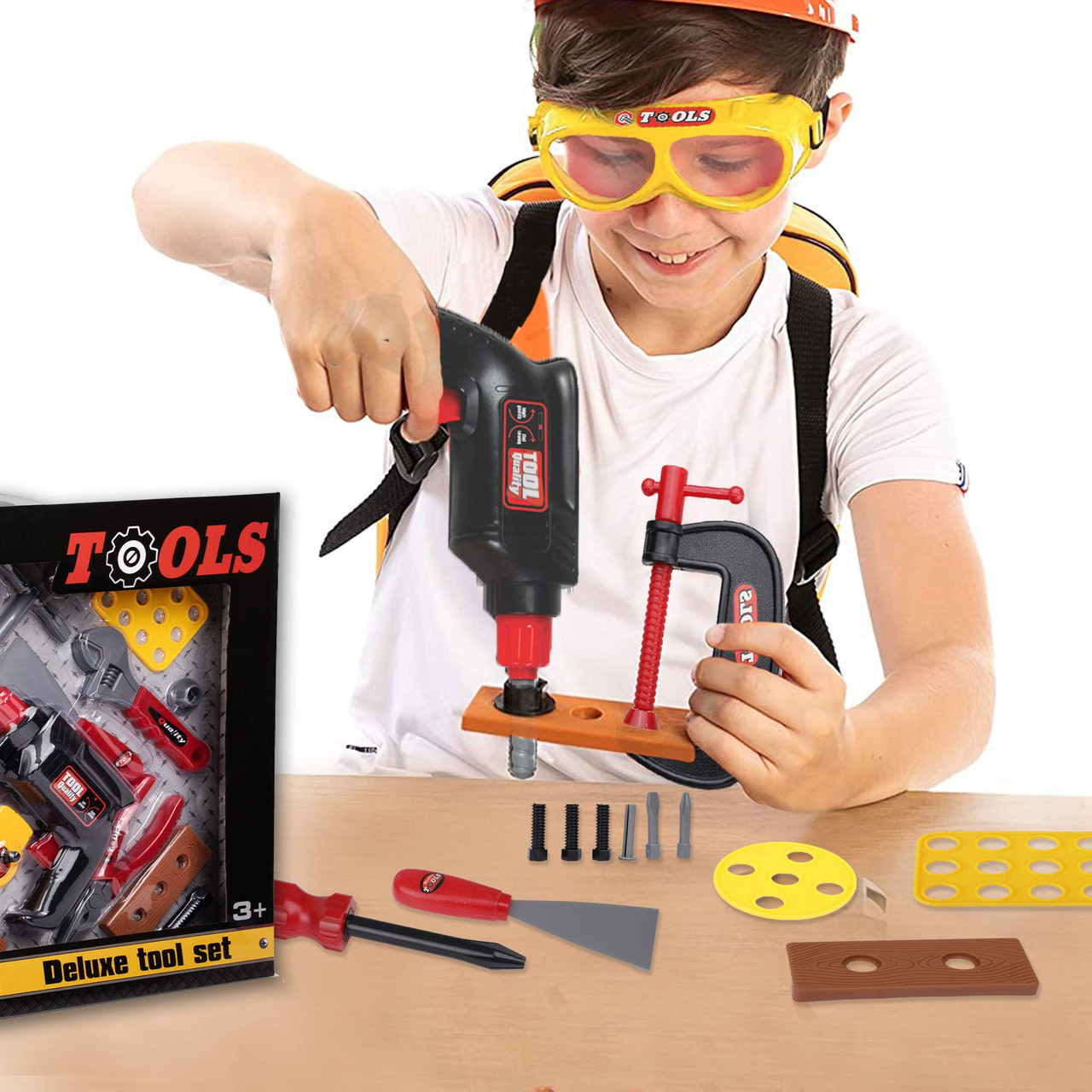 Playkidz Tool Set for Kids w/ Construction Hard Hat, 20 Piece+ Boys & Girls Tool  Kit Toy Playset, Measuring Tape, Electric Power Drill, Hammer & Other  Realistic Accessories, Ages 3+ - Toys 4 U