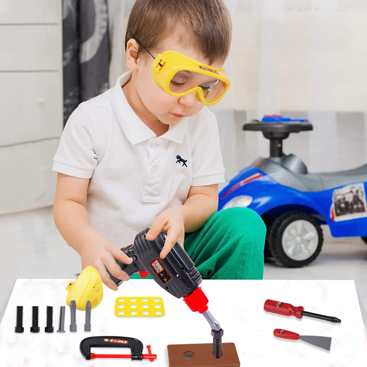 Playkidz Tool Set for Kids w/ Construction Hard Hat, 20 Piece+ Boys & Girls  Tool Kit Toy Playset, Measuring Tape, Electric Power Drill, Hammer & Other  Realistic Accessories, Ages 3+ - Toys 4 U