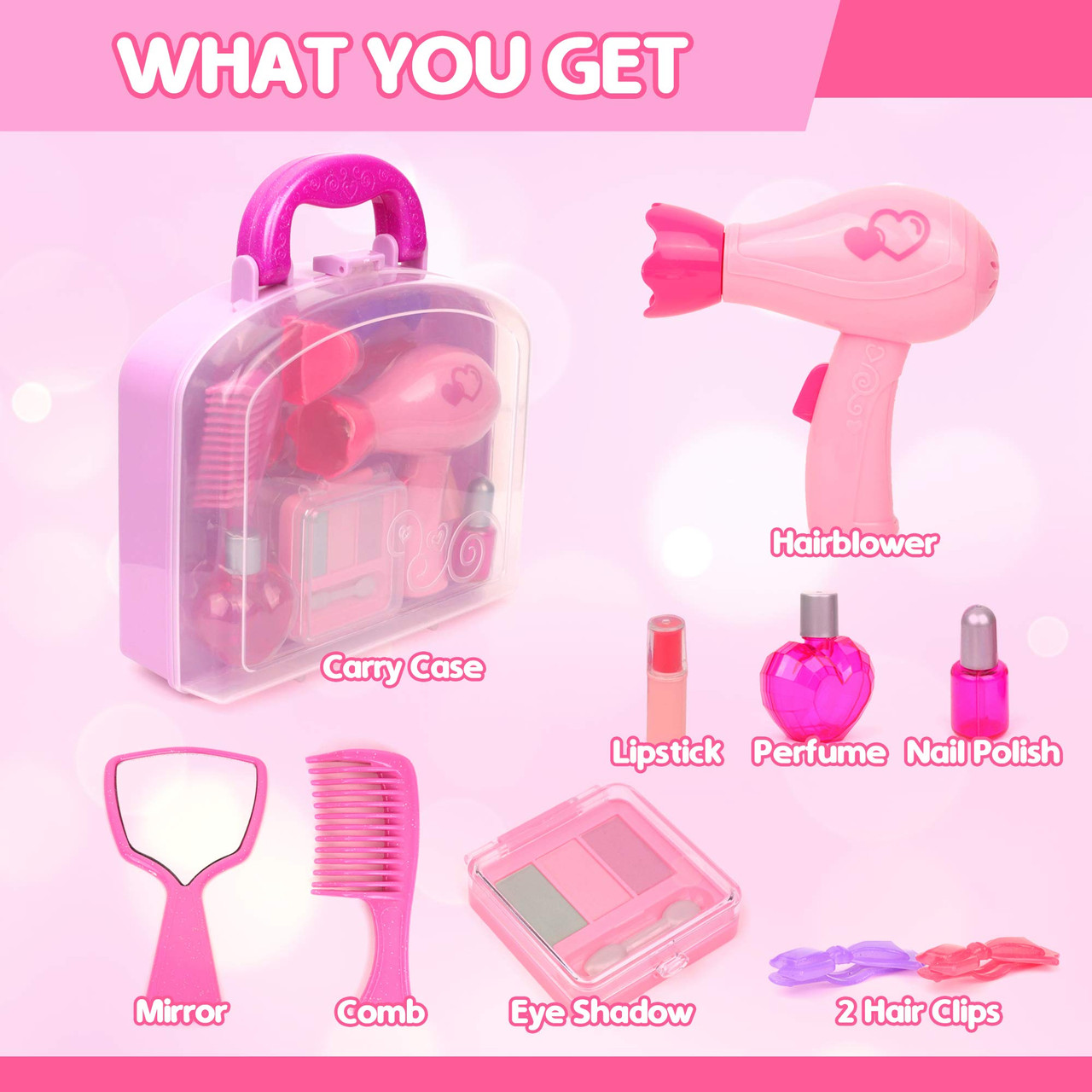 Clearance Cute Little Girls Doll Beauty Fashion Salon Toy Kit Pretend Play  Set with Toy Hairdryer, Mirror and other Accessories