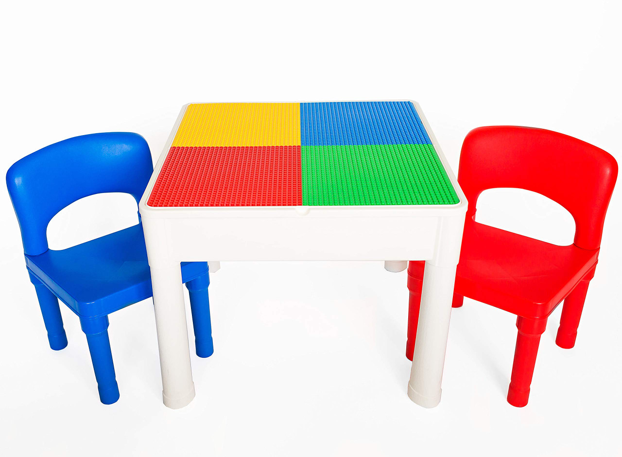 2-in-1 Kids Activity Table and 2 Chairs Set with Storage Building