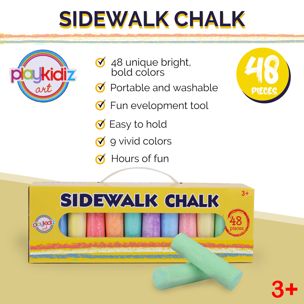 48 PCS Washable Sidewalk Chalks Set Non-Toxic Jumbo Chalk for