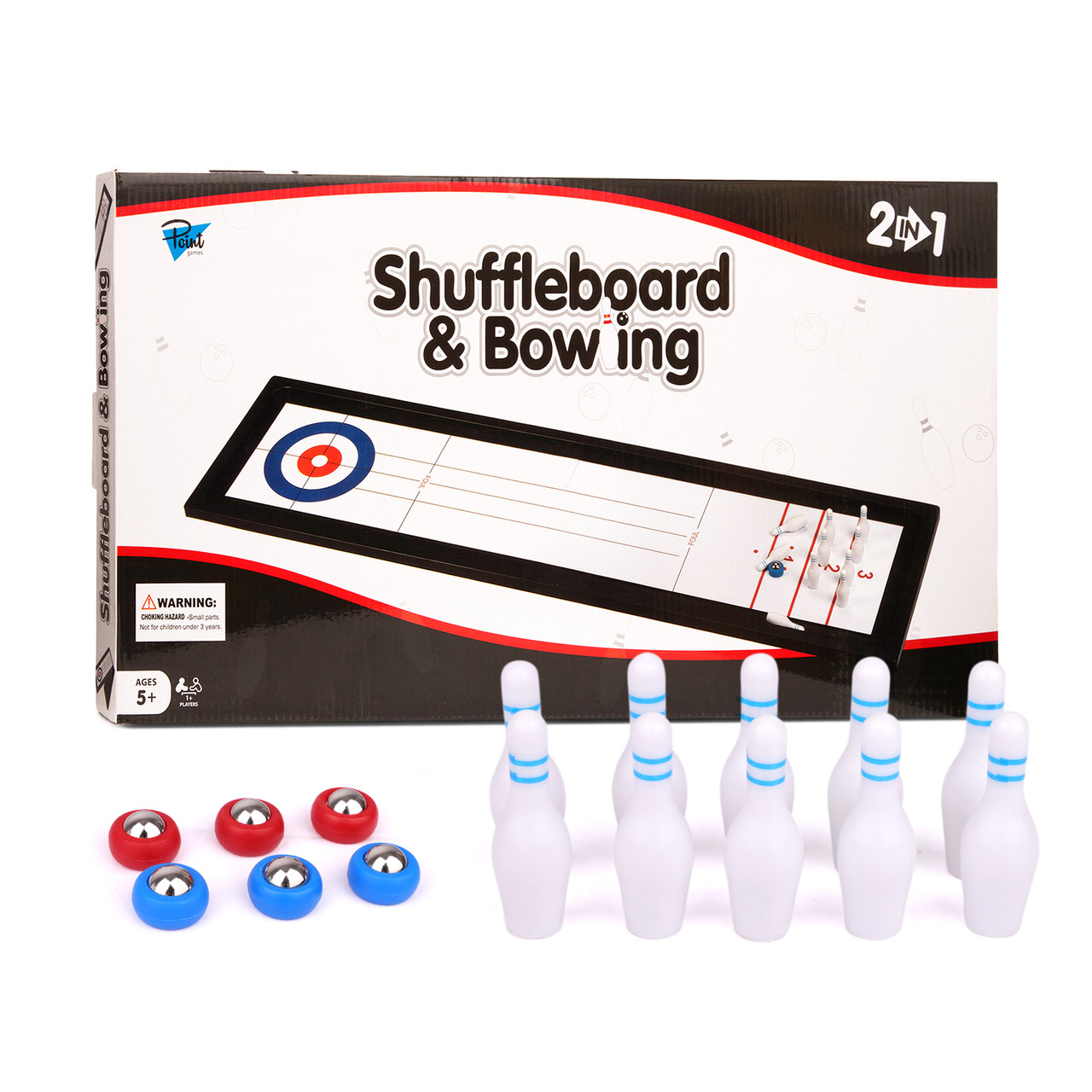 Point Games Tabletop Mini Shuffleboard and Bowling Game Set