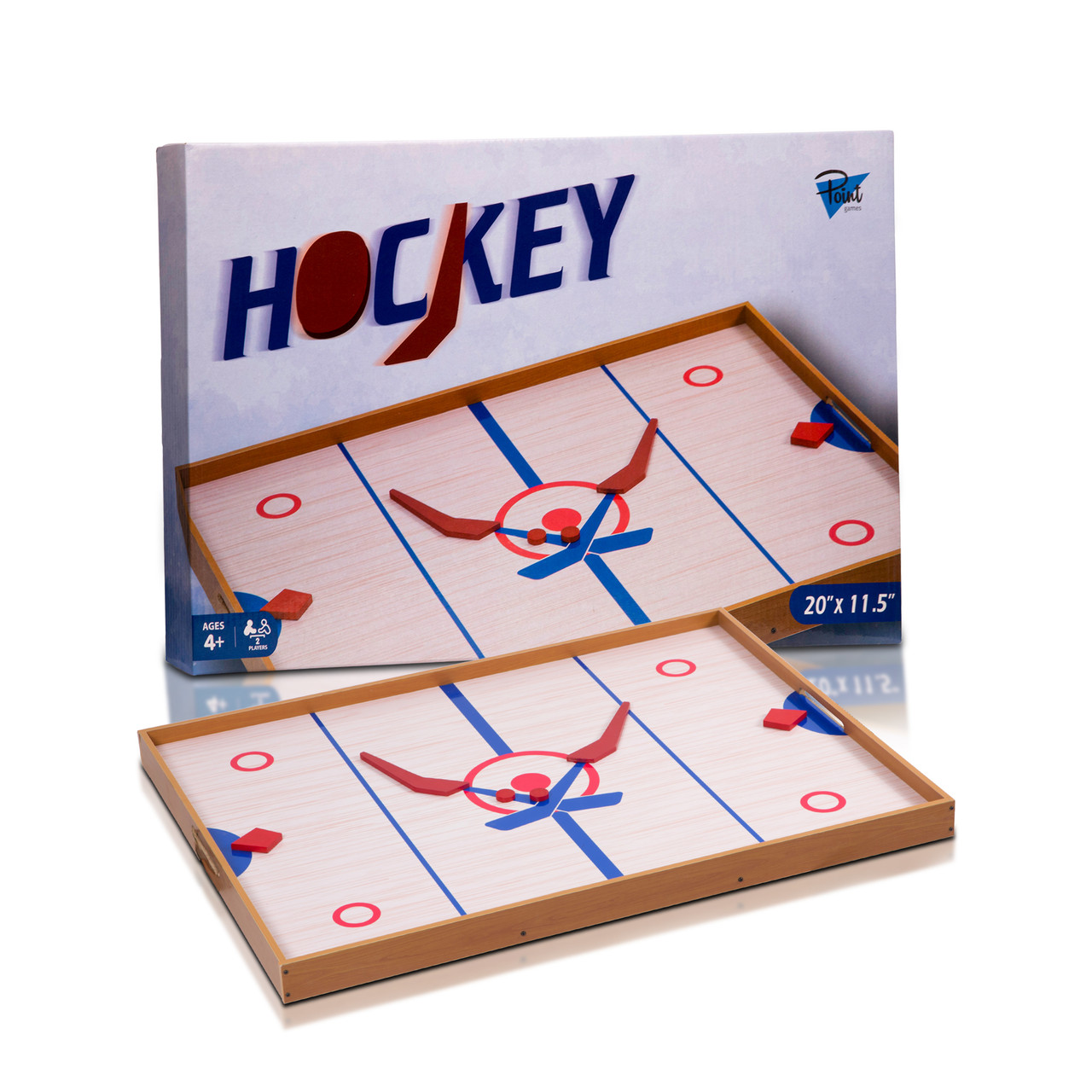 Point Games Tabletop Slap Shot Hockey Game, Super Durable Wooden Hockey Board with 2 Hockey Sticks and 5 Pucks, Great Family Game for Ages 4+