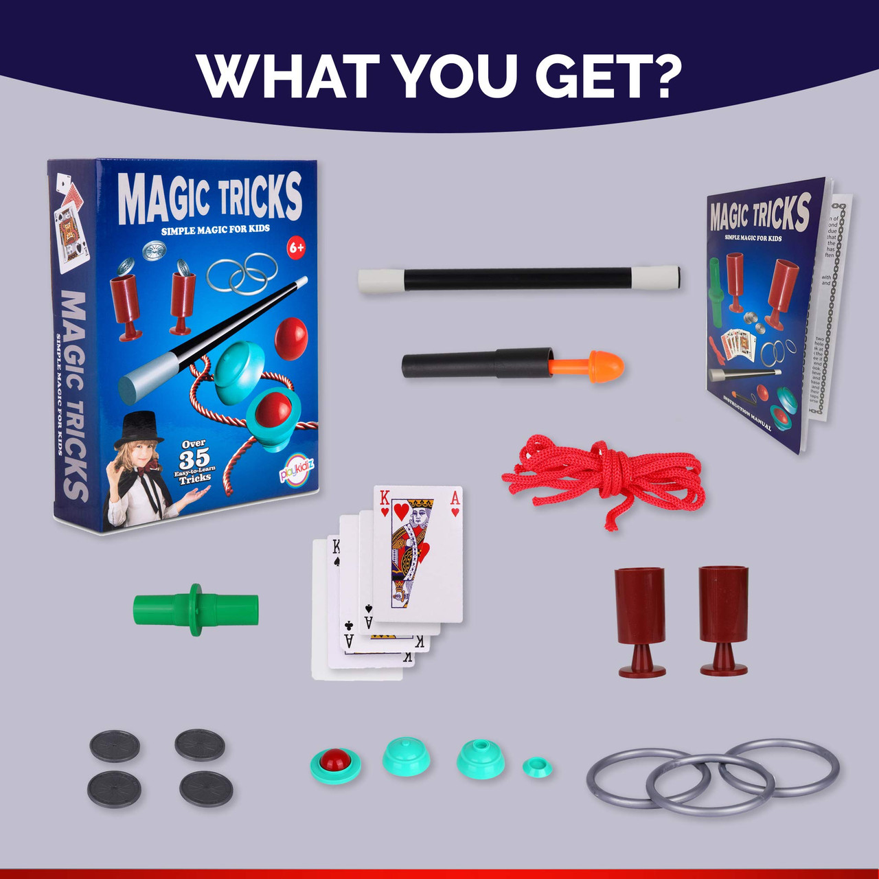 Playkidz Magic Show for Kids - Deluxe Set with Over 100 Tricks Made Simple,  Magician Pretend Play Set with Wand & More Magic Tricks - Easy to Learn  Instruction Manual - Best