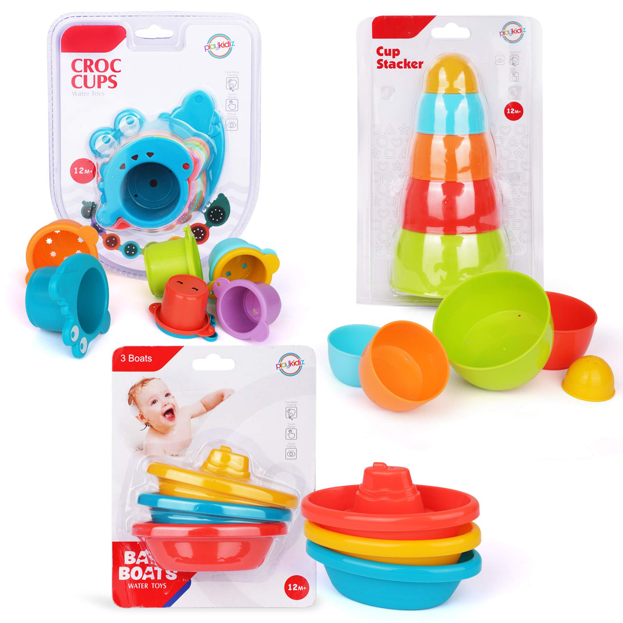 Playkidz Bath Toys Bundle Set - Little Boat Train, Stacking Bowls and Croc  Cups for Toddlers- Pack