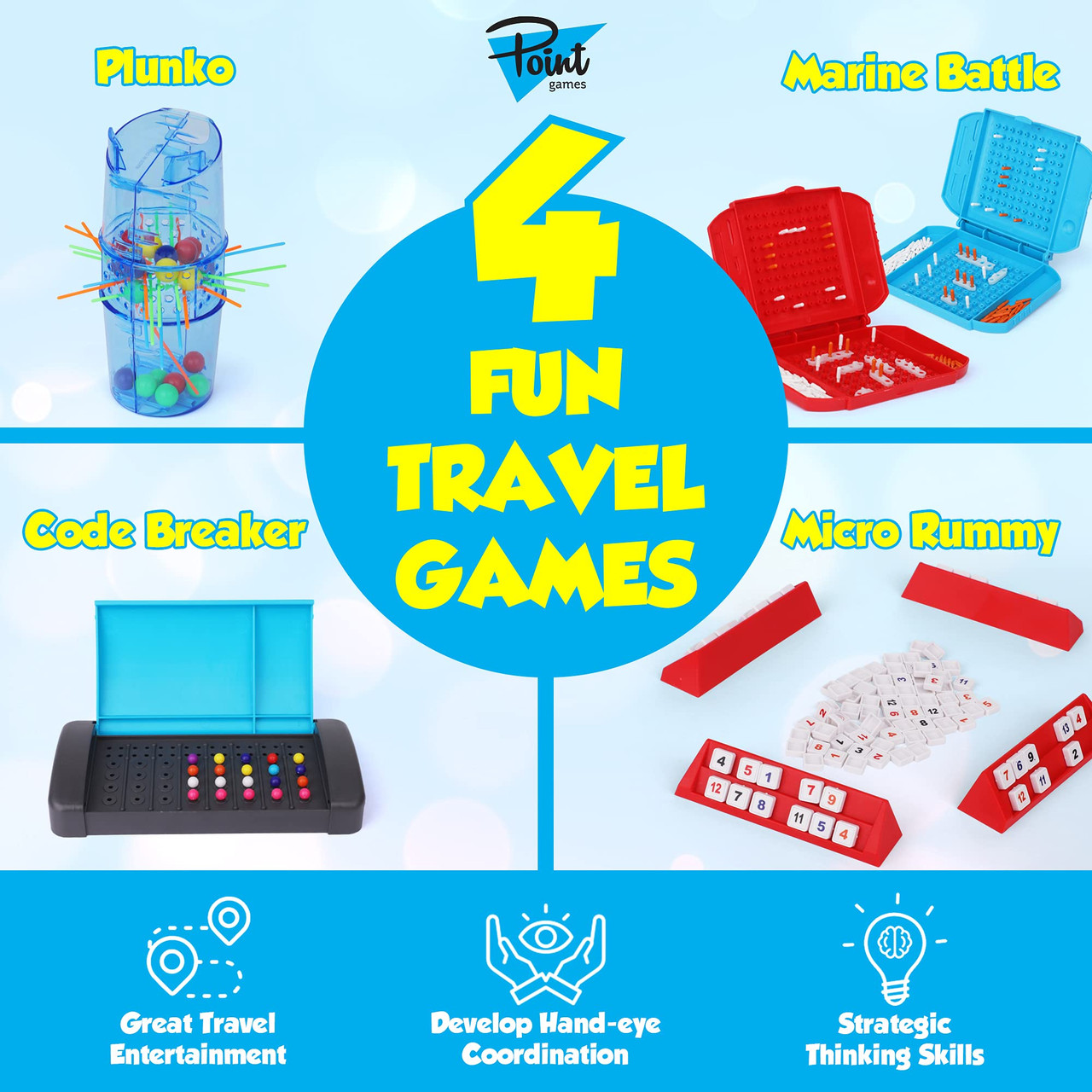 Point Games 4 Fun Travel Games - Board Game Assortment in One Box