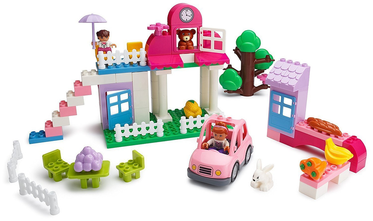 Play Build Supermarket Building Blocks Set 95 Pieces Includes Grocery Store,  Cash Register, House, Tree, Car, Food, Mom & Girl Minifigures, Dog, Rabbit  & More Compatible with LEGO DUPLO - Toys 4 U