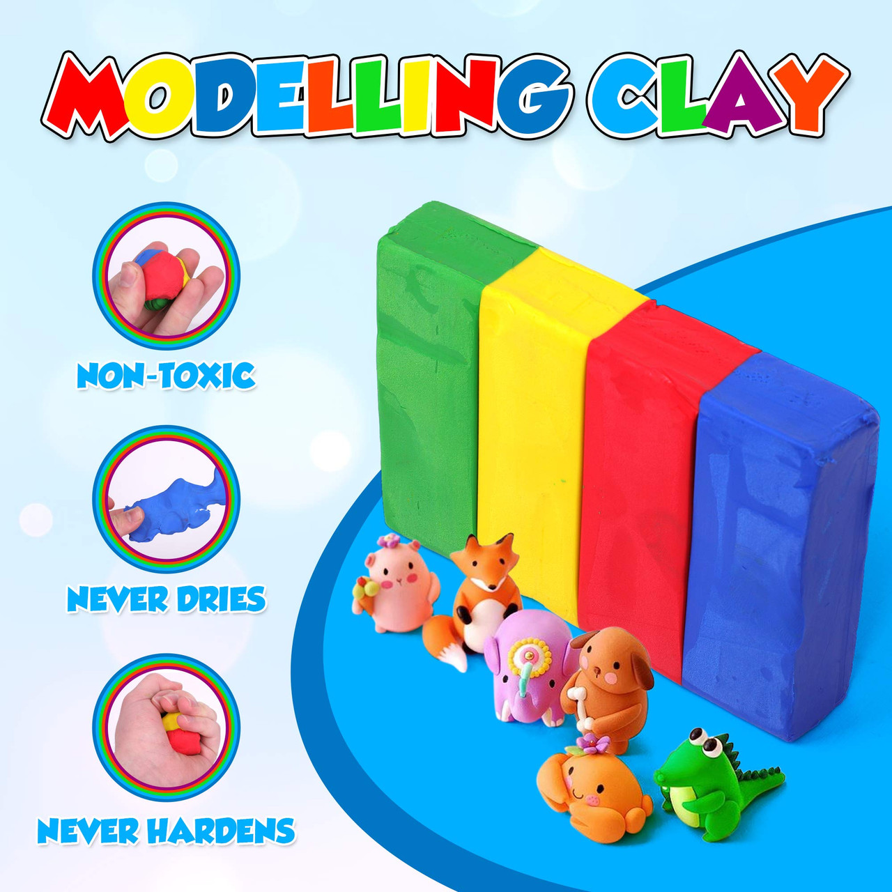 Playkidiz Art Modeling Clay 8 Colors in PVC Clam Shell Box, Beginners Pack  480 Grams, STEM Educational DIY Molding Set, at Home Crafts for Kids - Toys  4 U