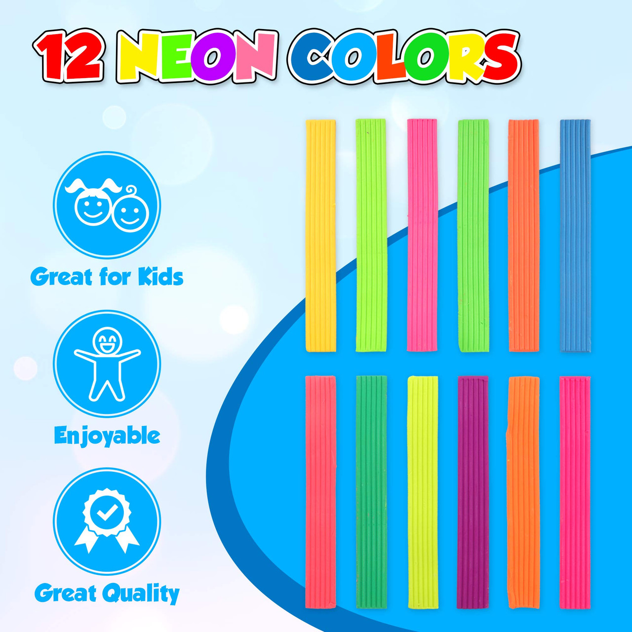 Playkidiz Art Modeling Clay 12 Neon Colors, Beginners Pack 220