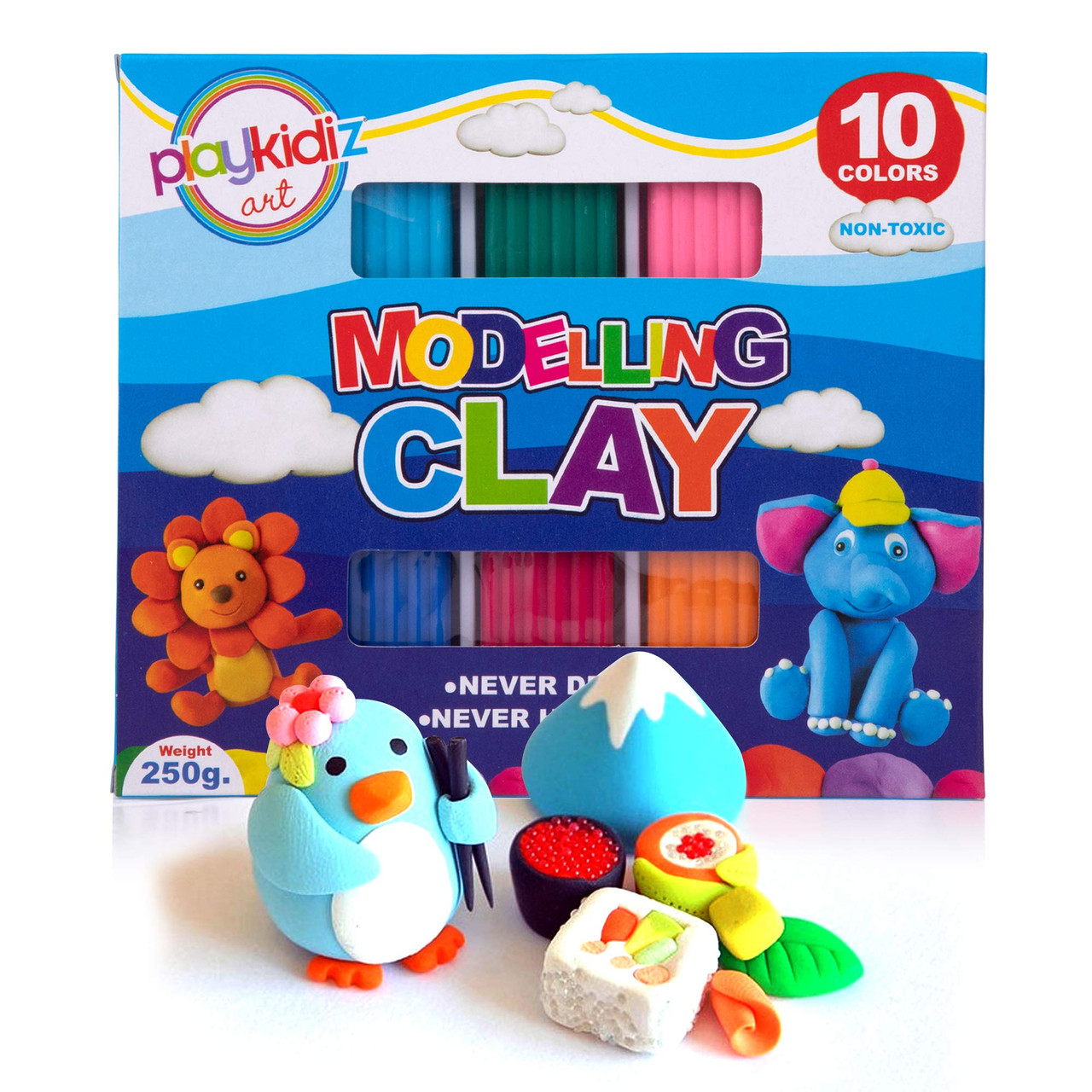 Playkidiz Art Modeling Clay 8 Neon Colors in PVC Clam Shell Box, Beginners Pack 480 Grams, Stem Educational DIY Molding Set, at Home Crafts for Kids