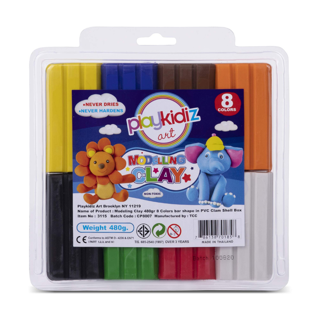 Playkidiz Art Modeling Clay 8 Colors in PVC Clam Shell Box