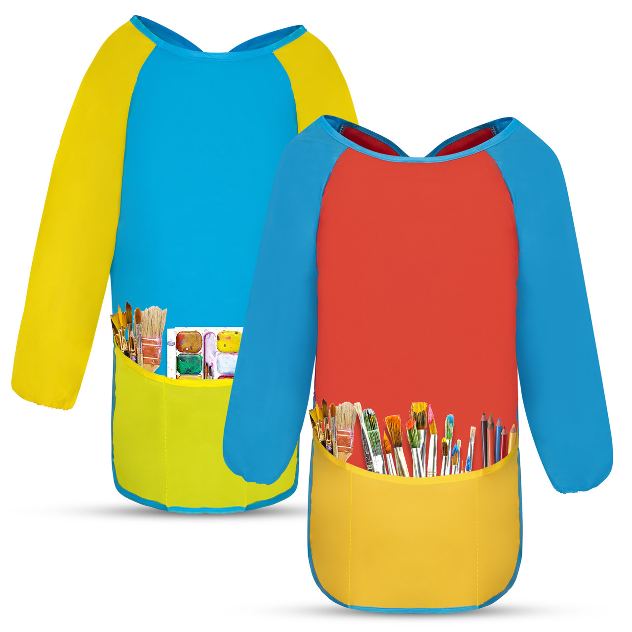 Playkidiz Art Kids Smock Paint Shirt, Set of 2 Preschool Artist Aprons, Kids  Paint Smock Shirt for Kids, Painting Coat (3149 Red/ Blue) - Toys 4 U