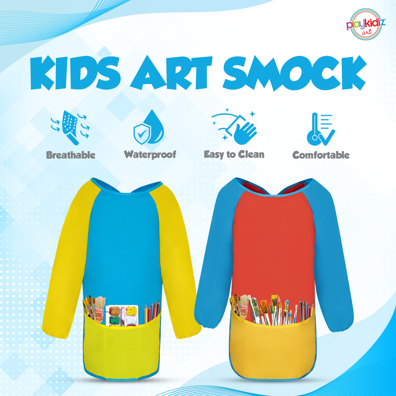 Children Kids Waterproof Long-sleeved Art Smock Painting Apron Children Waterproof Artist Painting Aprons Long Sleeve for Baking, Eating, Arts 