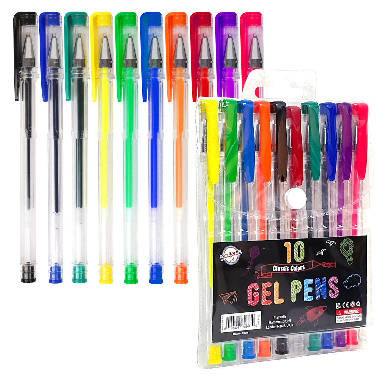 Playkidz Gel Pens, Fine Point Colored Pens Great for Adult Coloring Book,  Classic Vibrant Colors 10 Pack, Journaling, Crafting, Doodling, Drawing Fun