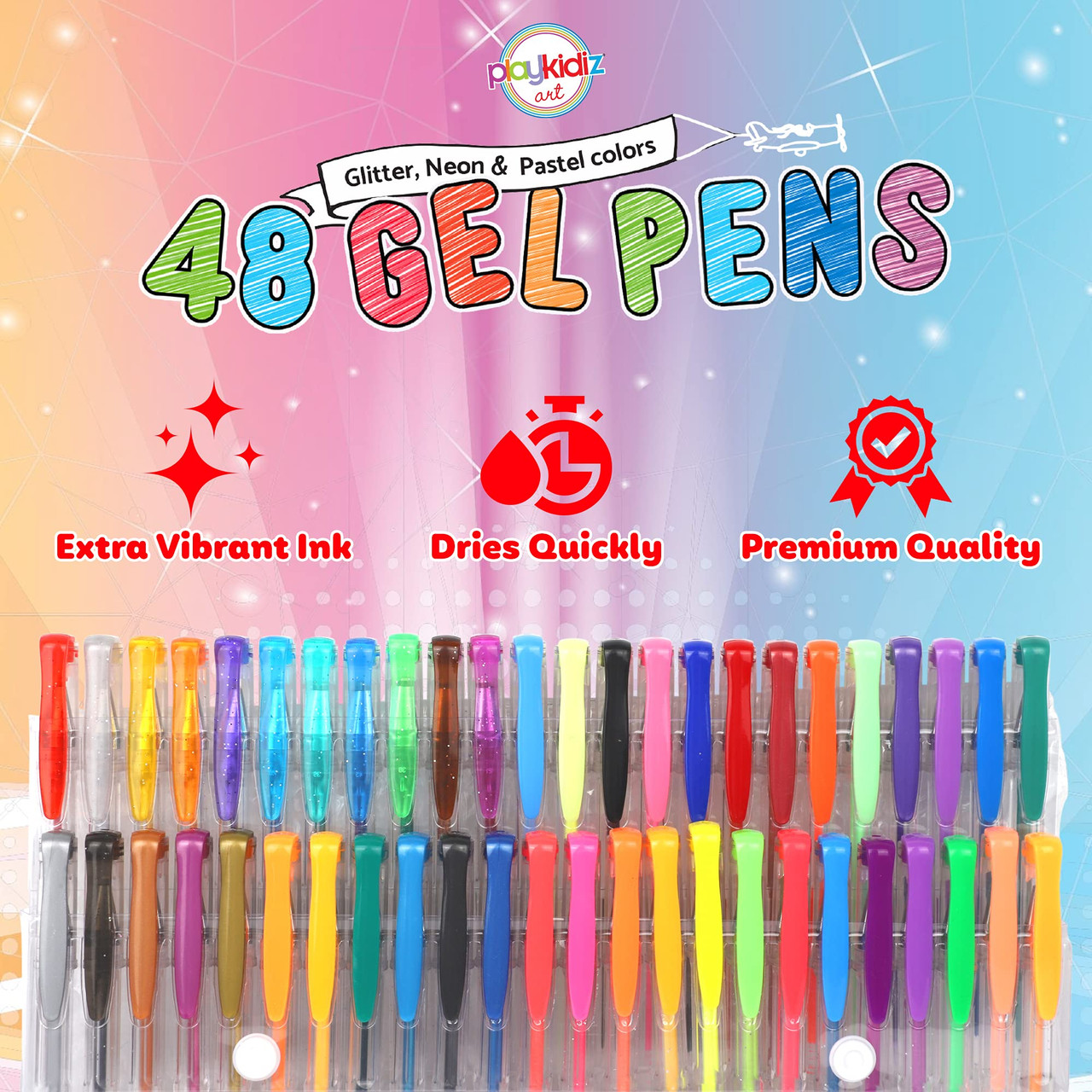 Playkidiz Gel Pens, Fine Point Colored Pens Great for Adult Coloring Book,  Glitter neon & Pastel Colors 100 Pack, Journaling, Crafting, Doodling,  Drawing Fun - Toys 4 U