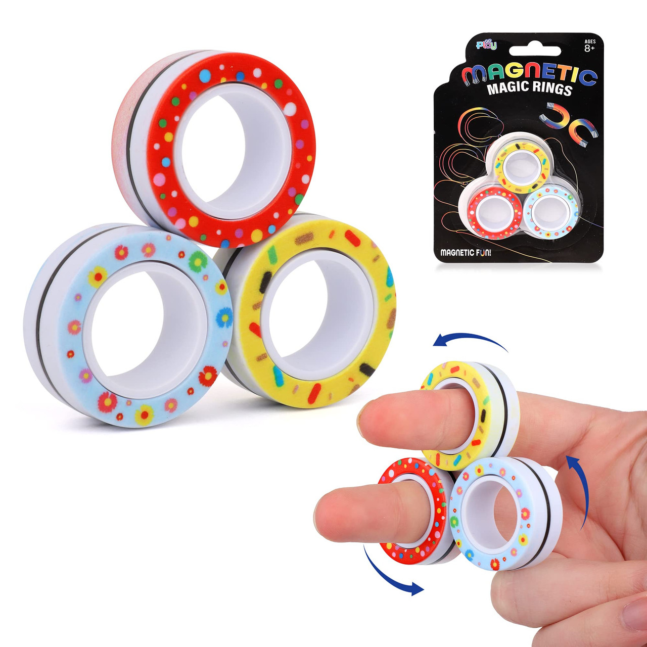 Go Play Magnetic Magic Toy, 3 Pack Stress Relief Rings, Therapy Magnetic Finger Toy, Great for Kids with ADHD. - Toys 4 U