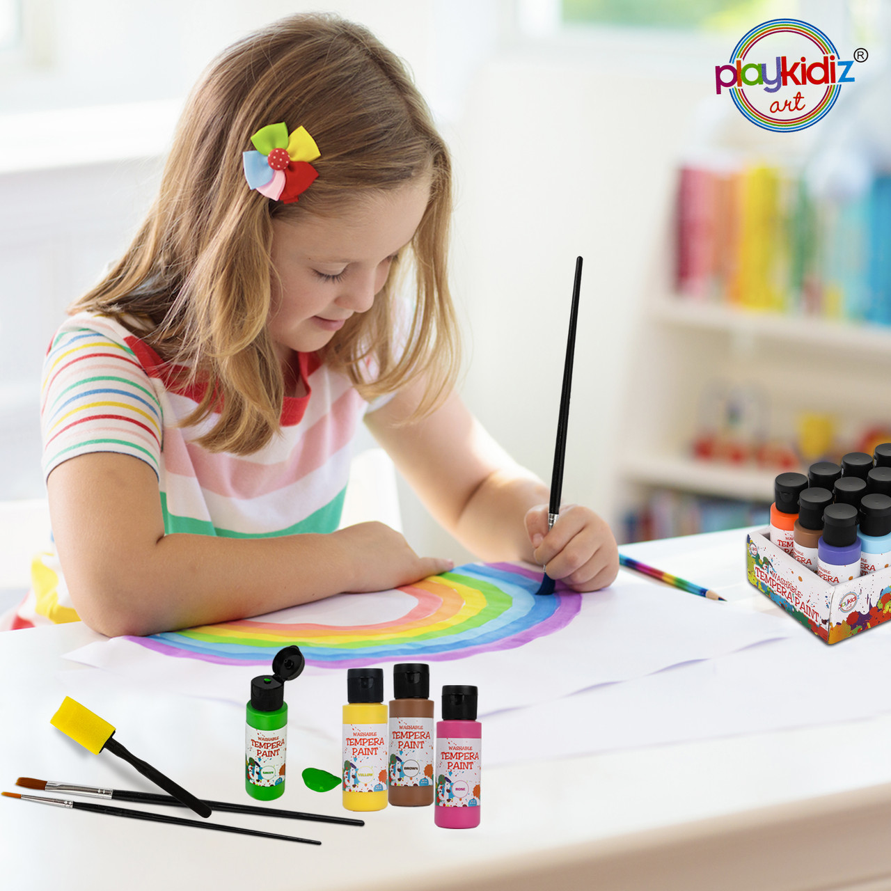 Playkidiz Washable Tempera Paints Set of 18 for children, Kids Non-Toxic  Washable Acrylic Paint, Kid Friendly, Kid Safe Paint Set, Includes Variety  of Brushes, Color, Craft, Create and Party. - Toys 4 U