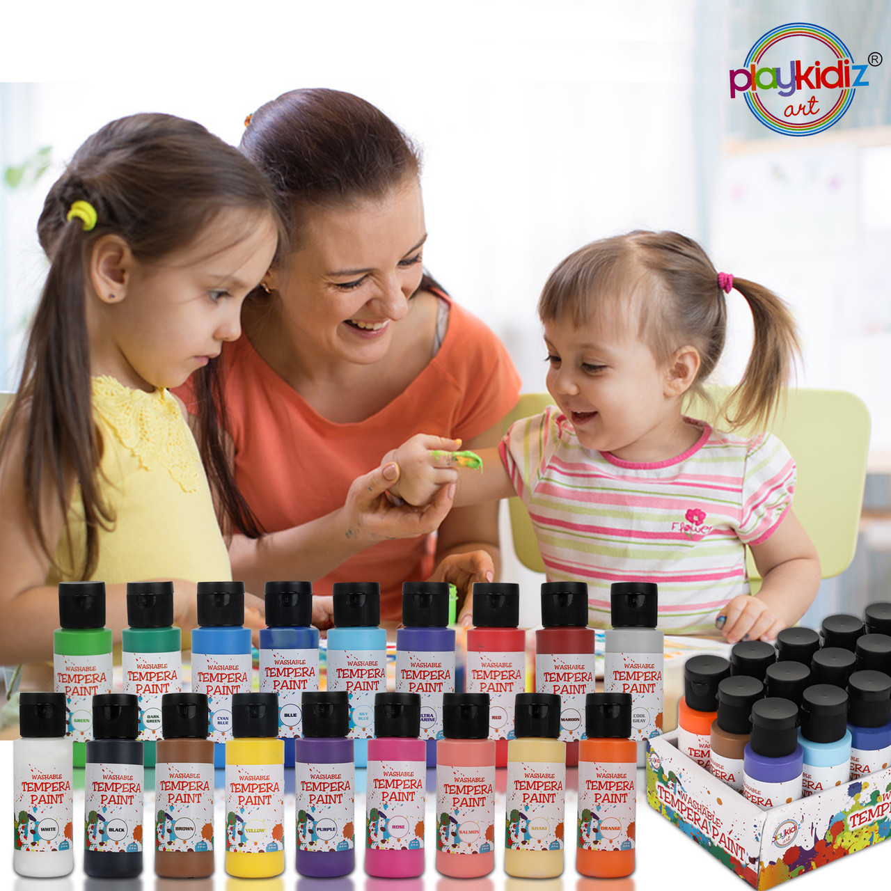 Playkidiz Washable Tempera Paints Set of 18 for children, Kids Non-Toxic  Washable Acrylic Paint, Kid Friendly, Kid Safe Paint Set, Includes Variety  of Brushes, Color, Craft, Create and Party. - Toys 4 U