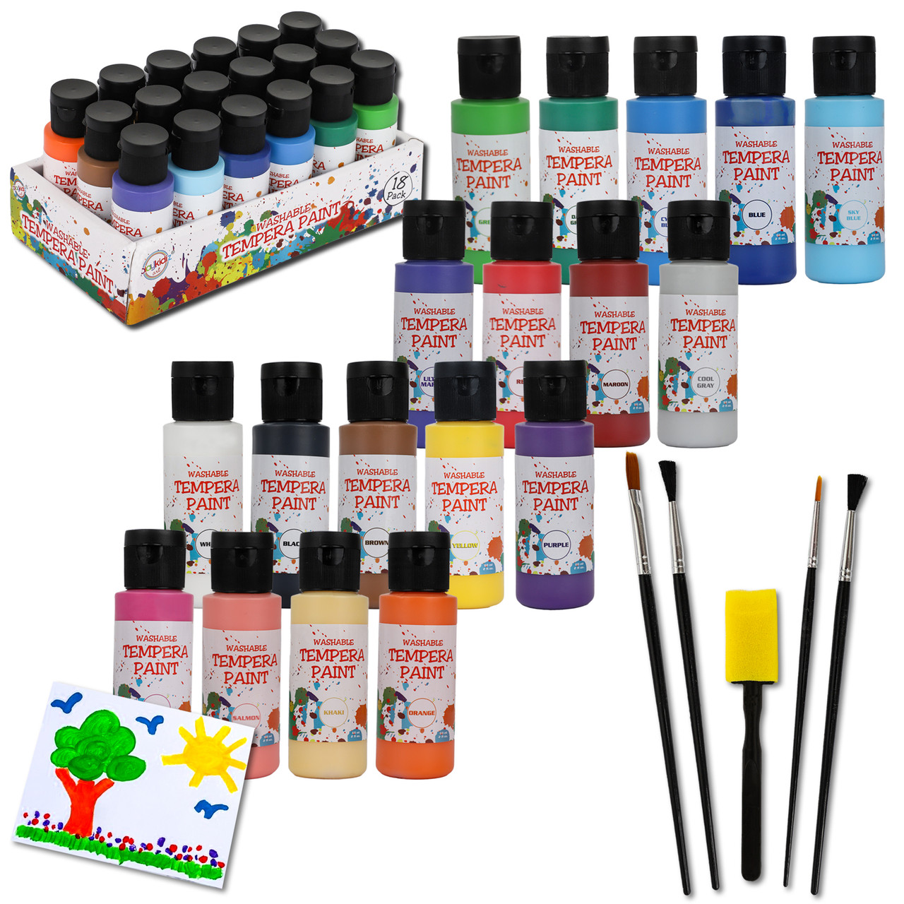 Playkidiz Washable Tempera Paints Set of 18 for children, Kids Non-Toxic  Washable Acrylic Paint, Kid Friendly, Kid Safe Paint Set, Includes Variety  of