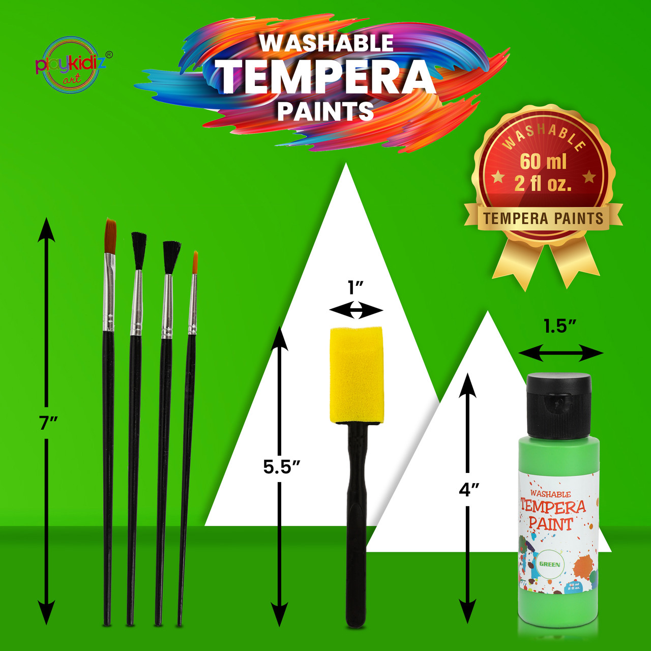 Tempera Paint Set of 18 Colors, 24 Brushes in 8.5 Fl oz. Bottles, Arts 