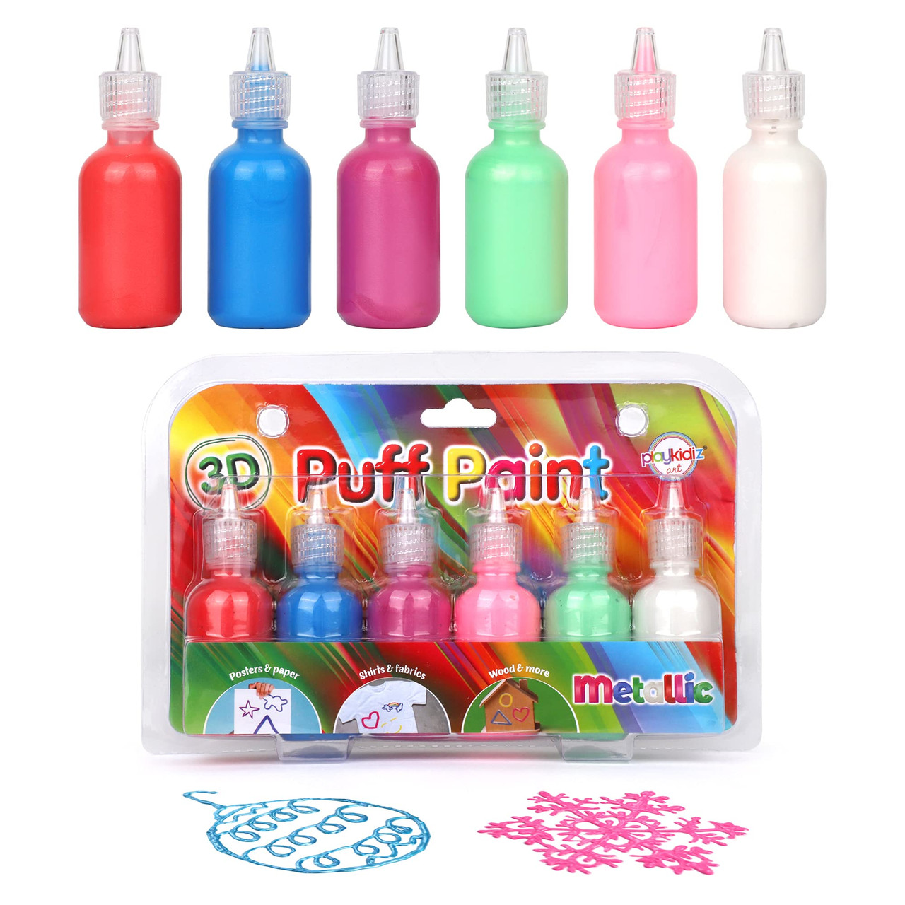 Playkidiz 3-D Art Metallic Puff Paint For Kids, 6 Pack Color Pack Squeeze  Paint, Non Toxic Puff Paint Set, Washable Fabric Paint, Classic Colors,  Ages 3+. - Toys 4 U