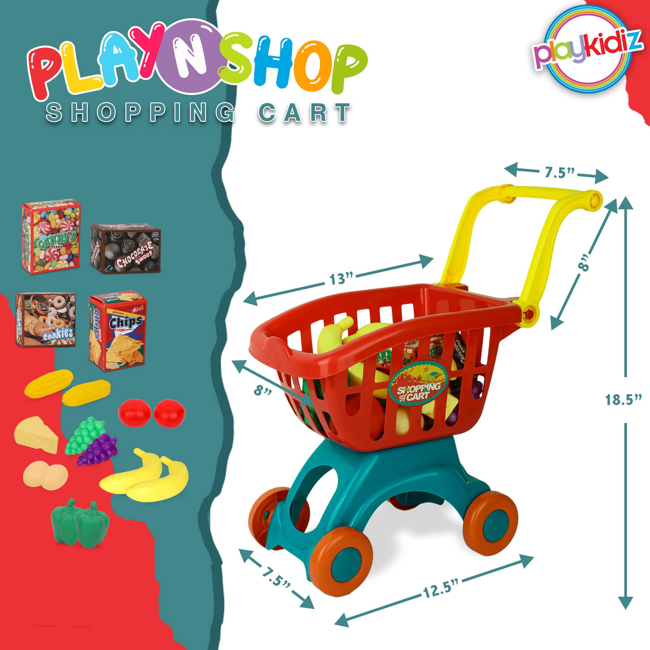 Toy Shopping Cart Play Set, Plastic Food Toys, Interactive Play Set,  Learning Resources & Pretend Play Fun, Ages 3+ (Deluxe Shopping Cart)