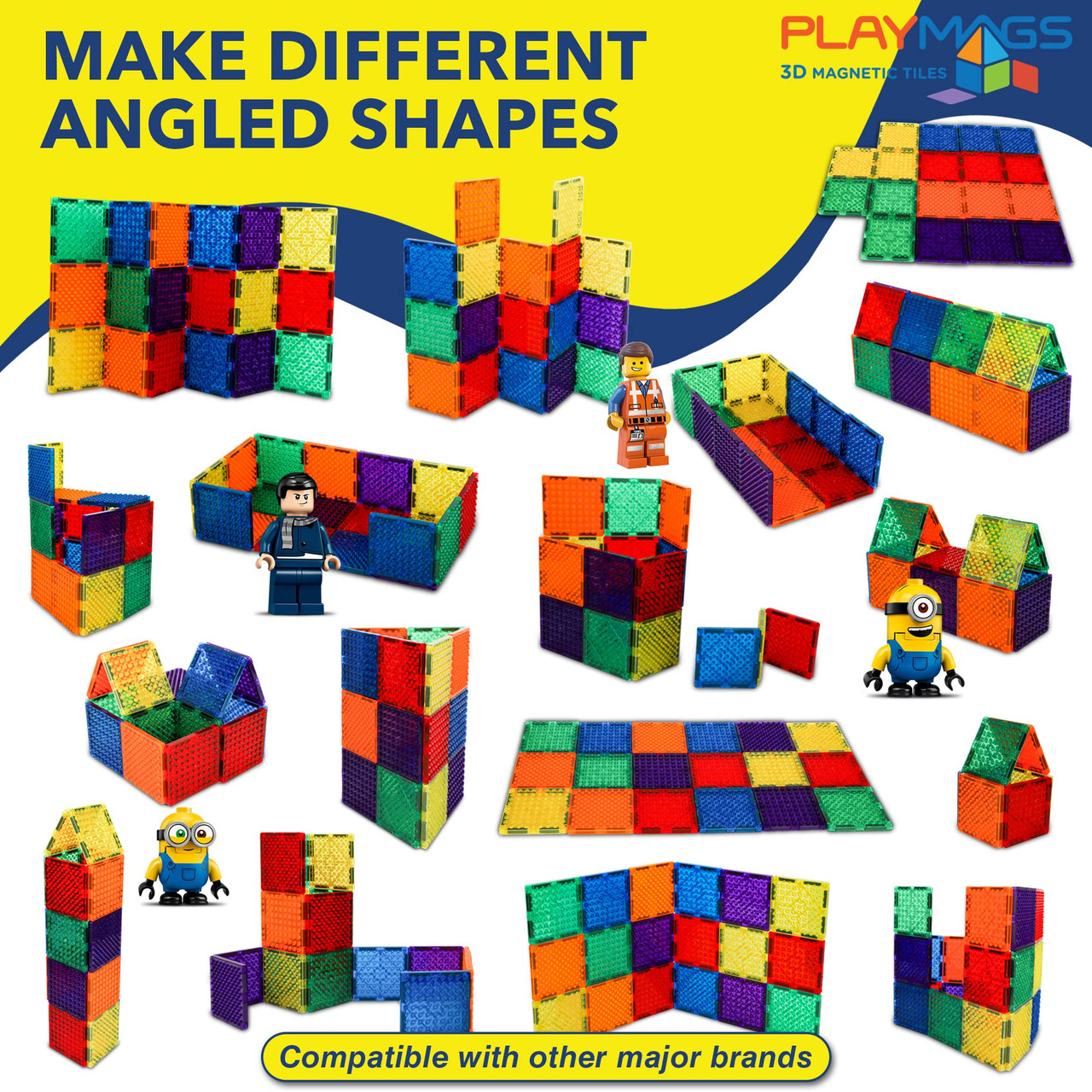 Playmags Magnetic Tiles, 18Pcs Magnetic Building Bricks, Exclusive Magnetic  Blocks, Skill Development, Ages 3+ (Big Bricks Tiles)