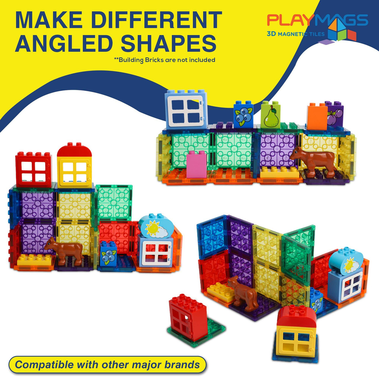 Shapemags 100 Piece Magnetic Tiles Basic Starter Set, 5 Shapes Included
