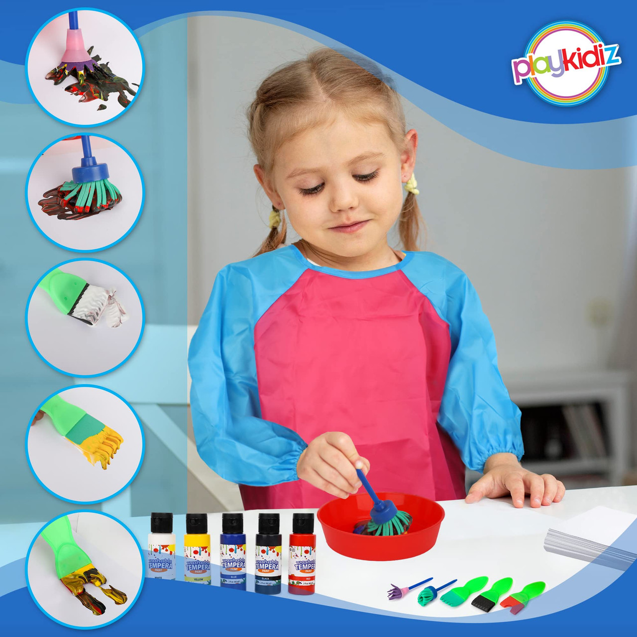 Playkidiz Washable Tempera Paints Set for Children, Kids Non-Toxic Washable Acrylic Paint, Kid Friendly, Kid Safe Paint Set, Includes Variety of B