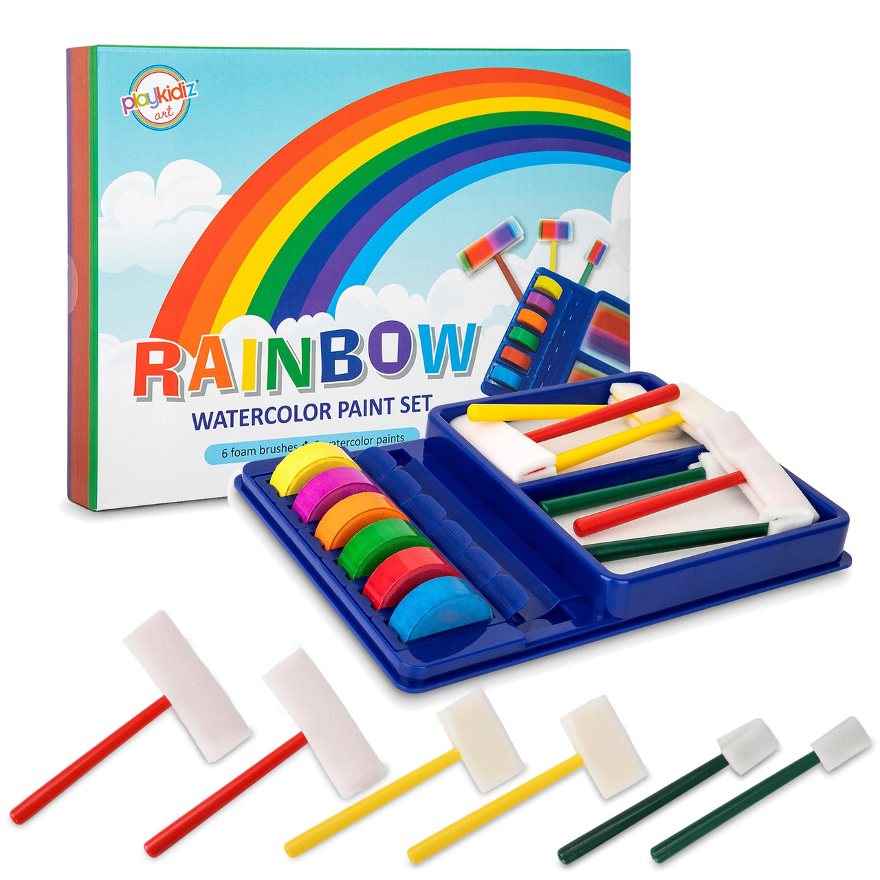 Playkidiz Rainbow Watercolor Washable Classic Colors Painting Set, 12 Piece  Complete Paint Set For Kids, Includes 6 Foam Paintbrushes and 6 Watercolor  Paints. - Toys 4 U