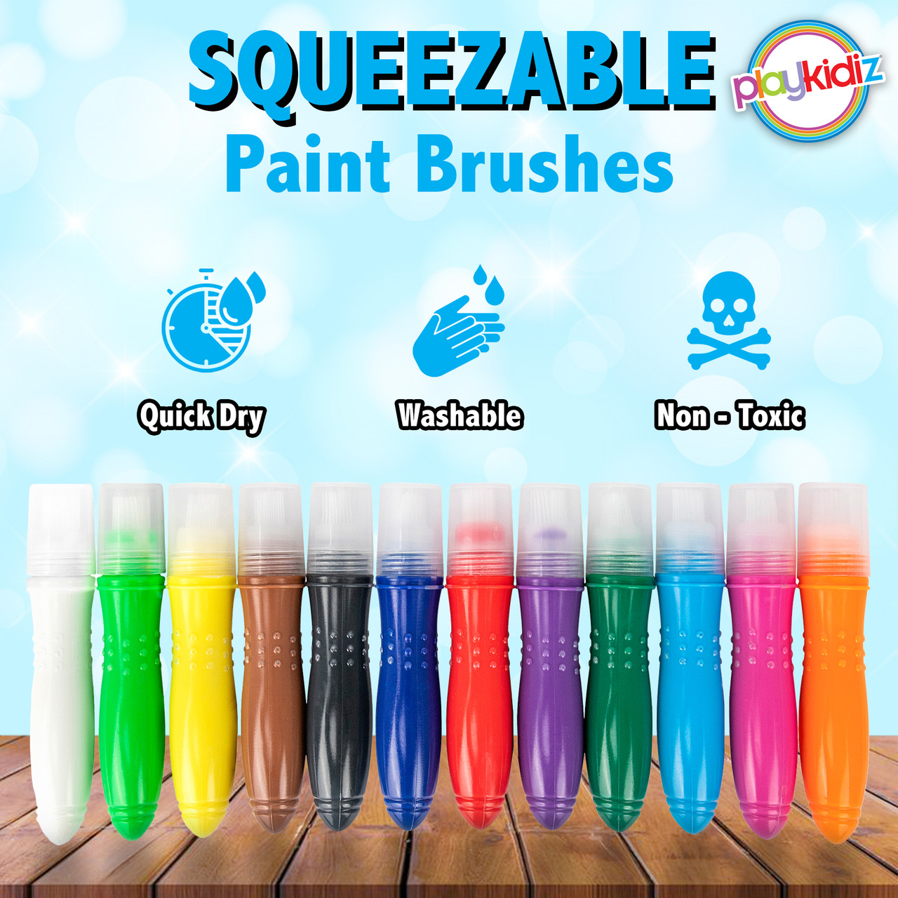 Playkidiz Squeezable Paint Brushes Classic Colors For Kids, Washable  Tempera Paint Brush, 12 Assorted Fun Colors for Toddler, (24ml/0.8oz Each)  - Toys 4 U