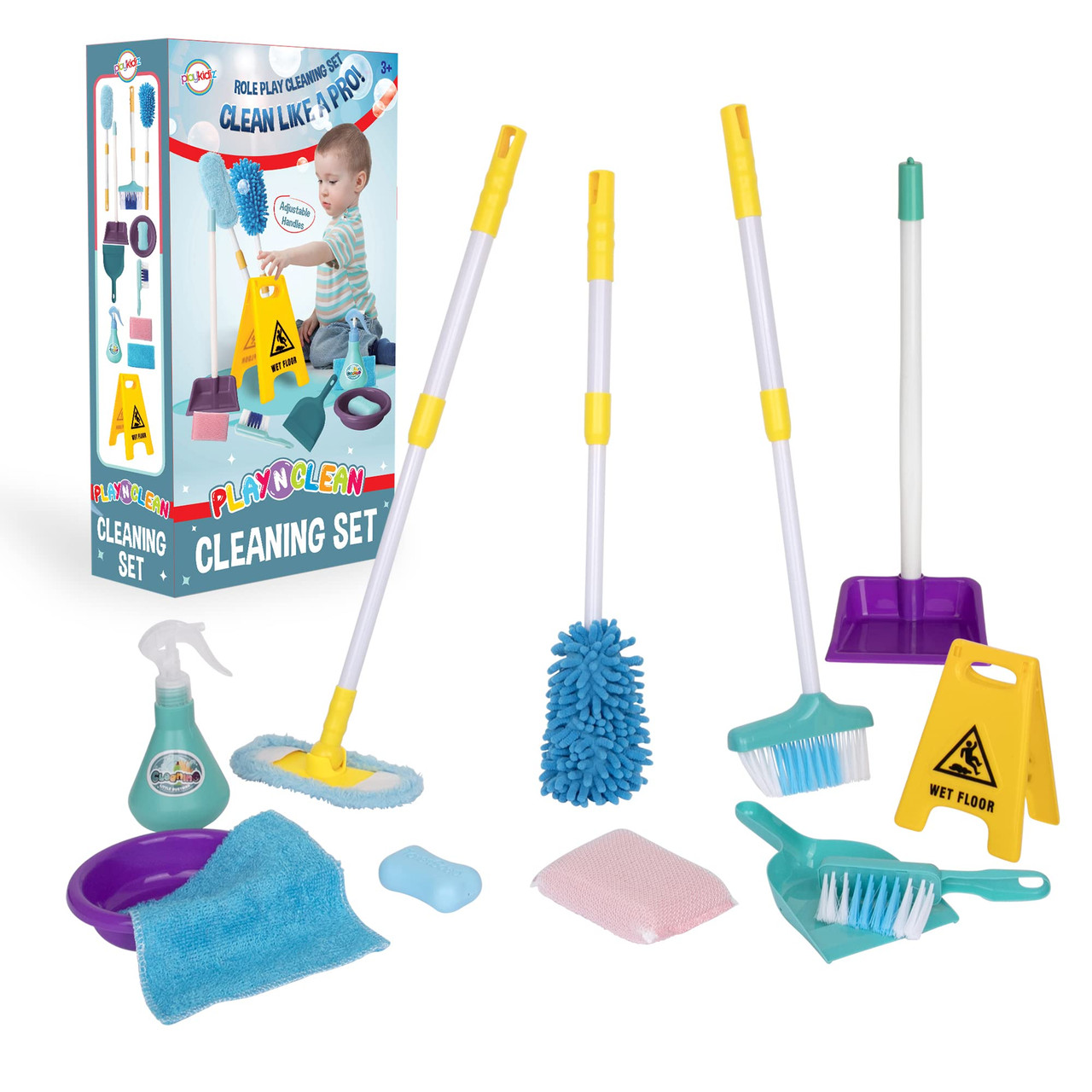Playkidz Cleaning Caddy Set, 10Pcs Includes Spray, Sponge, Squeegee, Brush,  Organizer Caddy - Play Helper Realistic Housekeeping Set, Recommended for  Ages 3+ - Toys 4 U