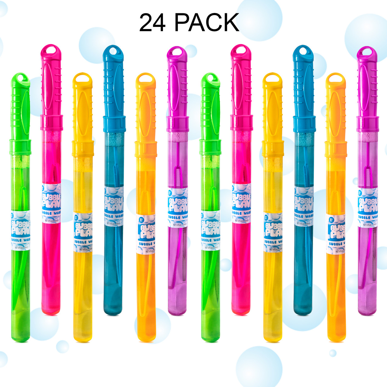 Ratatoys Crayon Bubble Wands for Kids Party Pack, 24 PC Set, 6 Assorted Colors with Long Dip Sticks and Non-Toxic Solution for Large Bubble Blowing