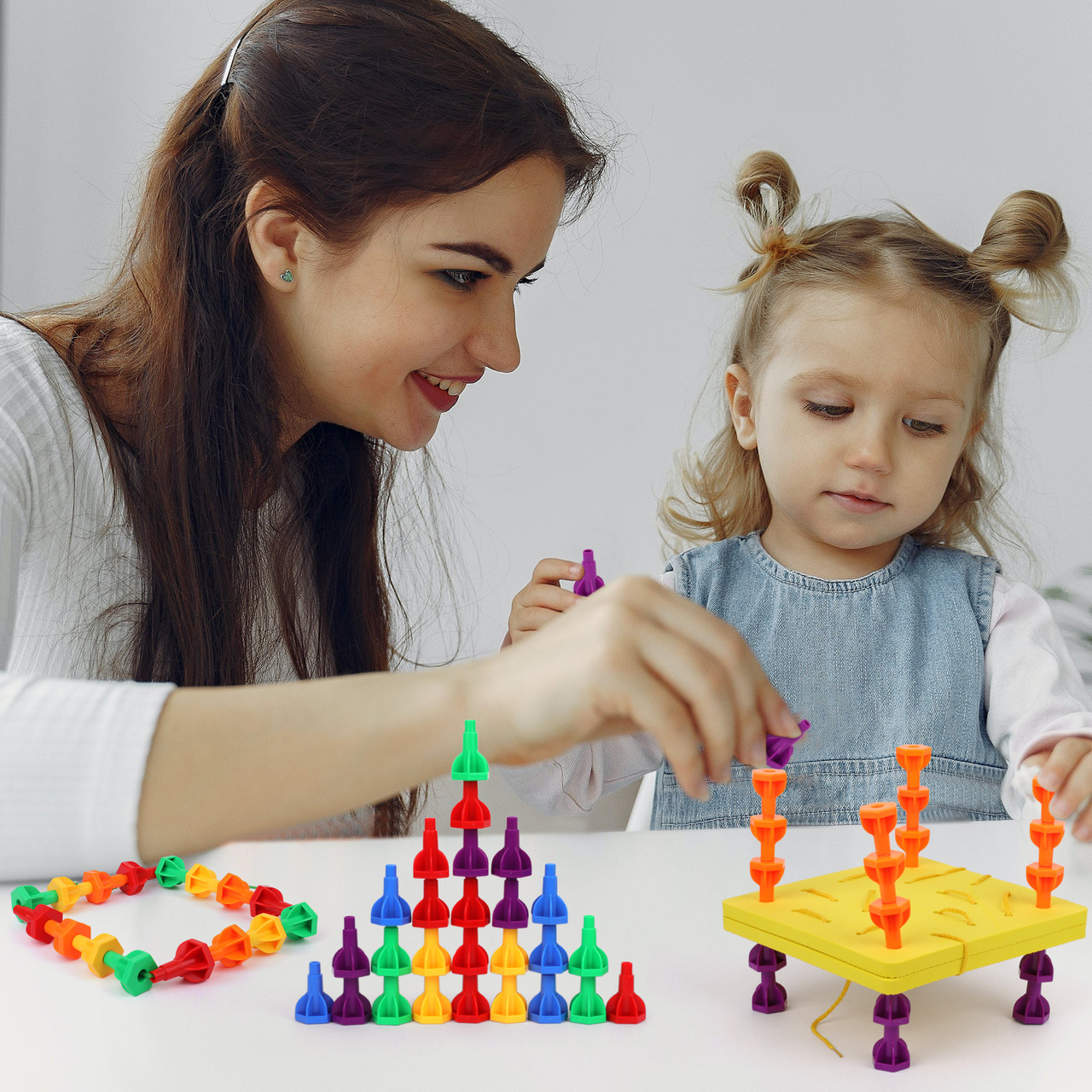 Peg Board Stacking Toddler Toys - Lacing Fine Motor Skills Montessori Toys  for 3 4 5 Year Old Girls and Boys | Educational Matching Shapes Kids Toys
